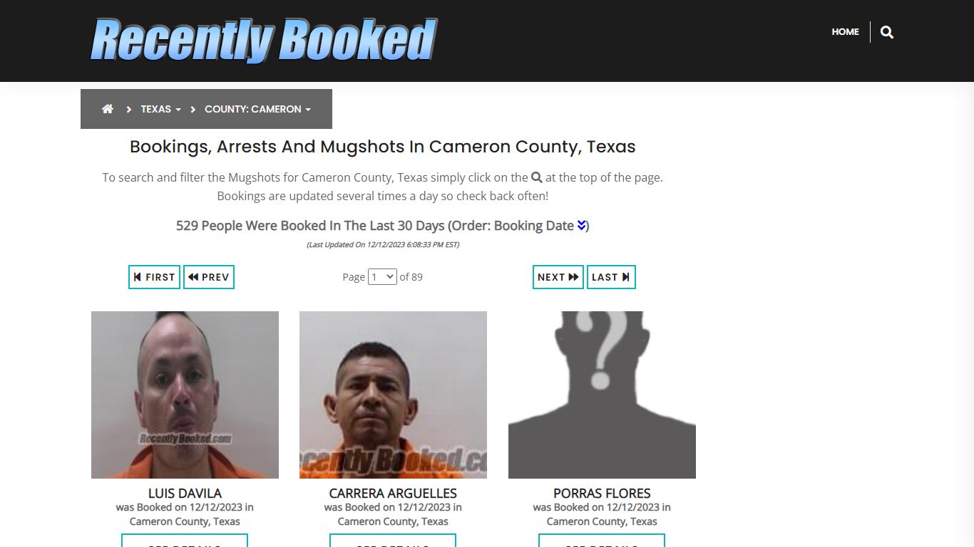 Recent bookings, Arrests, Mugshots in Cameron County, Texas